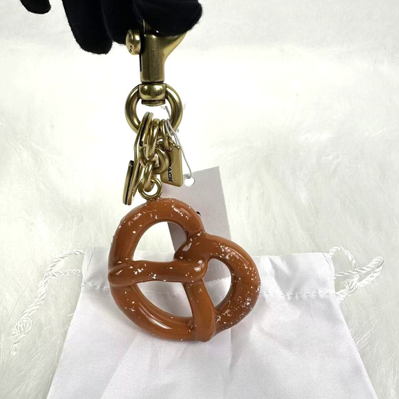 Coach Small Pretzel Bag Charm Keychain In Brass Brown CY398 NWT - Picture 3 of 6